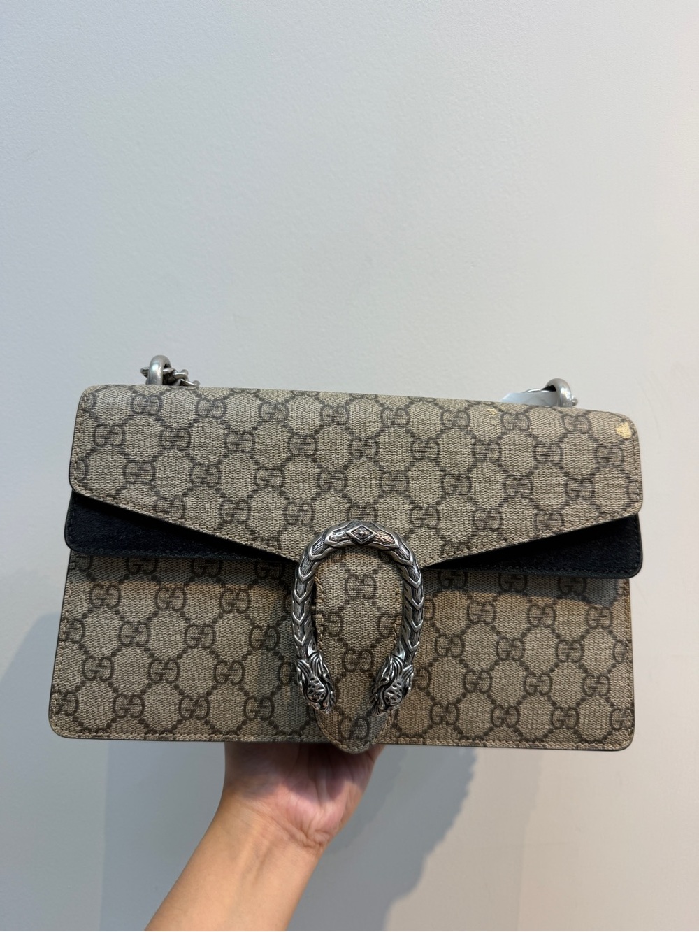 Gucci Brown GG Supreme Dionysus Shoulder Bag with Black Trim